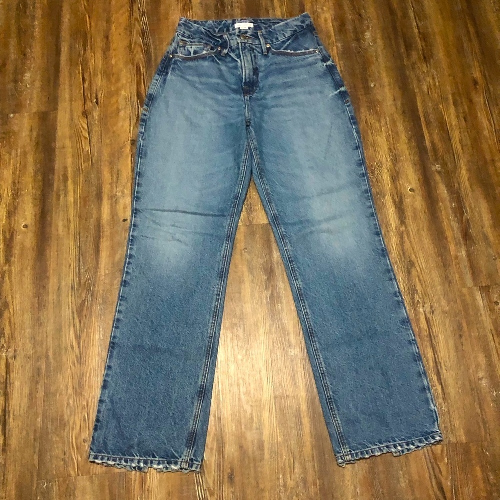Good American Good Low Rise Baggy Jeans Women's 0/25 Back Seam Split Hem Denim